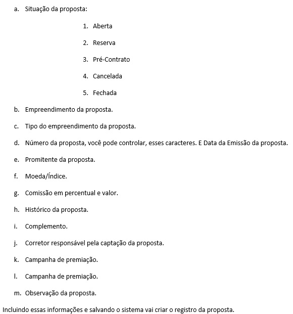 Vamos detalhar cada campo para a inclusão de um novo registro: