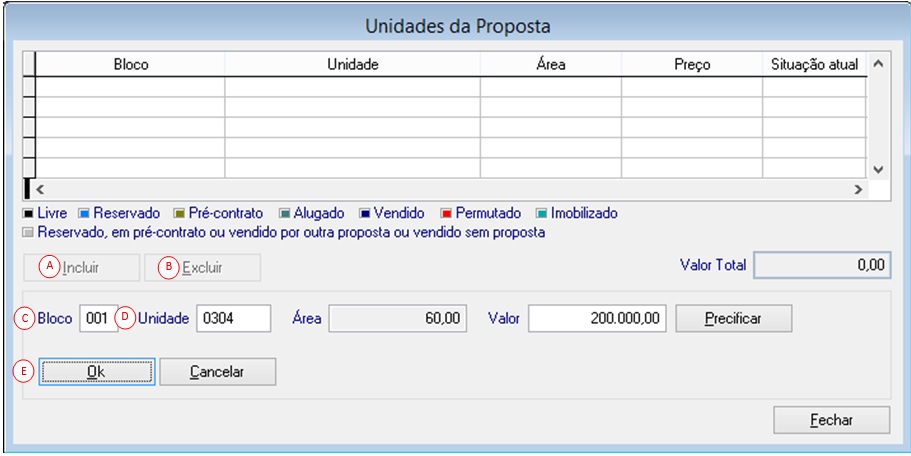A tela de inclusão da unidade na proposta é apresentada: